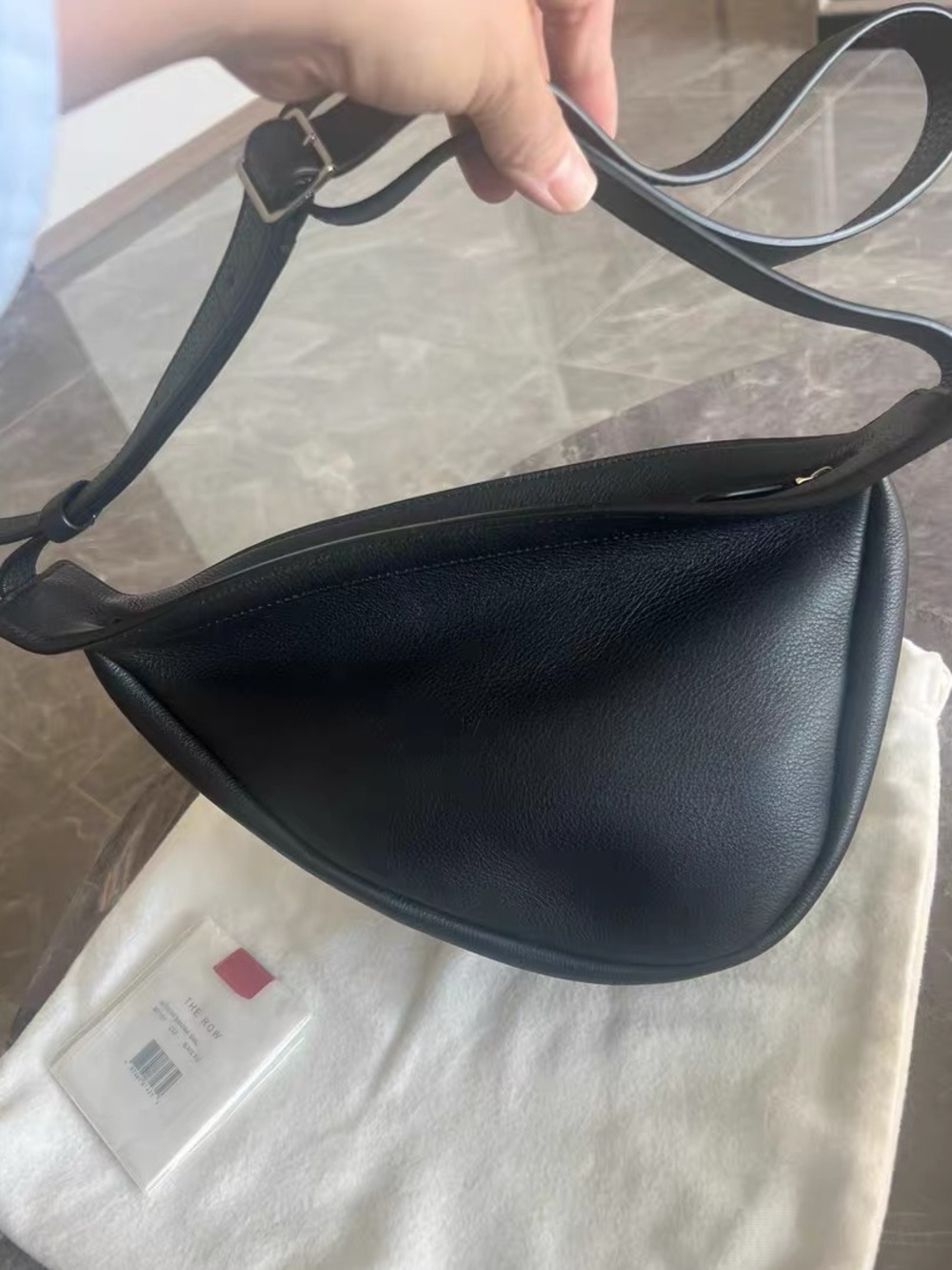 The Row Slouchy Banana Bag Small in Black calf Leather Crescent Crossbody Bag